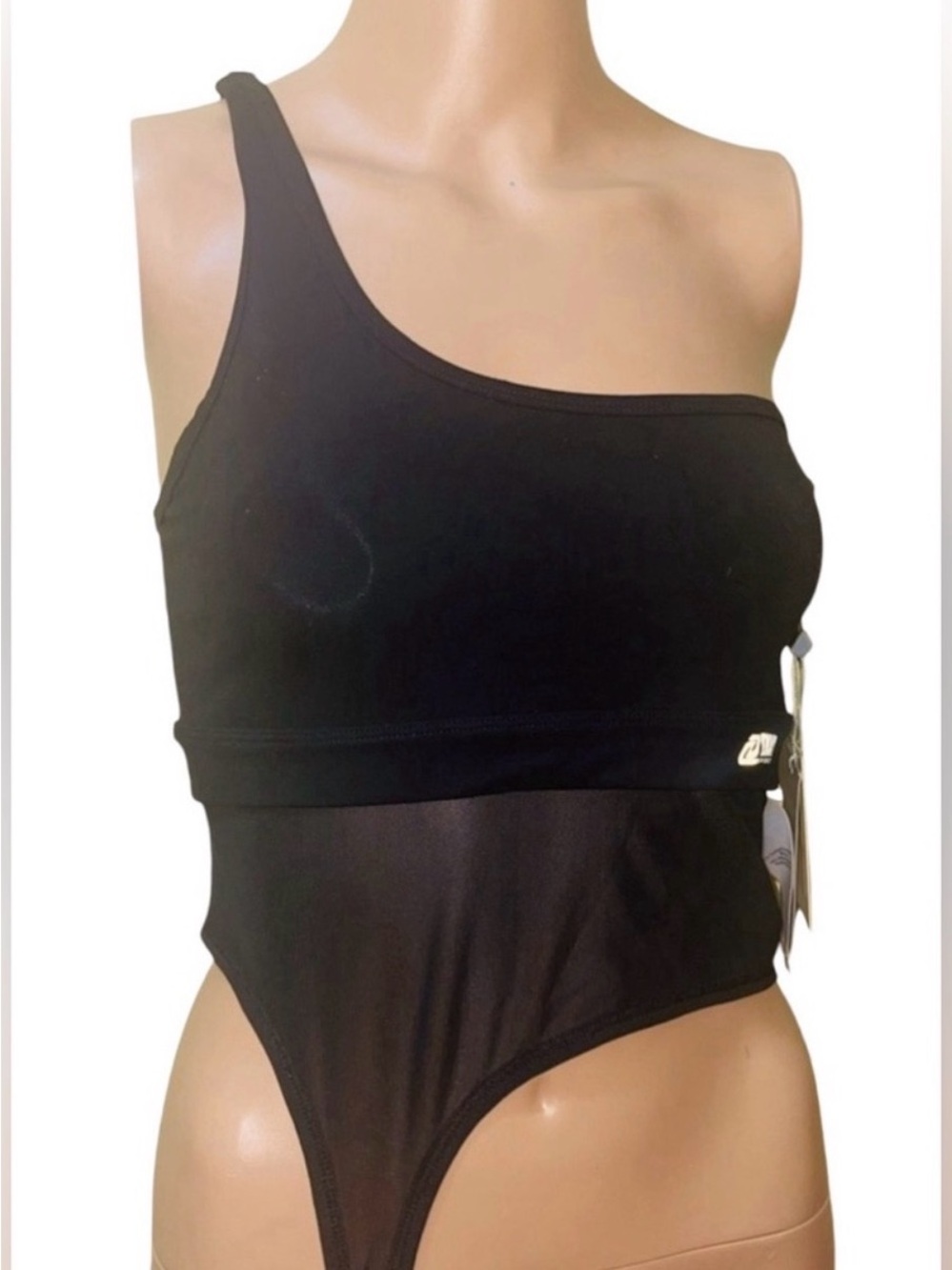 DKNY SPORT ONE-SHOULDER TANK BODYSUIT  SLEEVELESS WOMENS BLACK COLOR SIZE SMALL